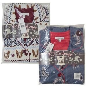 2 PJ Salvage Flannel Pajama Sets Dogs Women Small, Large Denim Top/Pants NWT 🐶